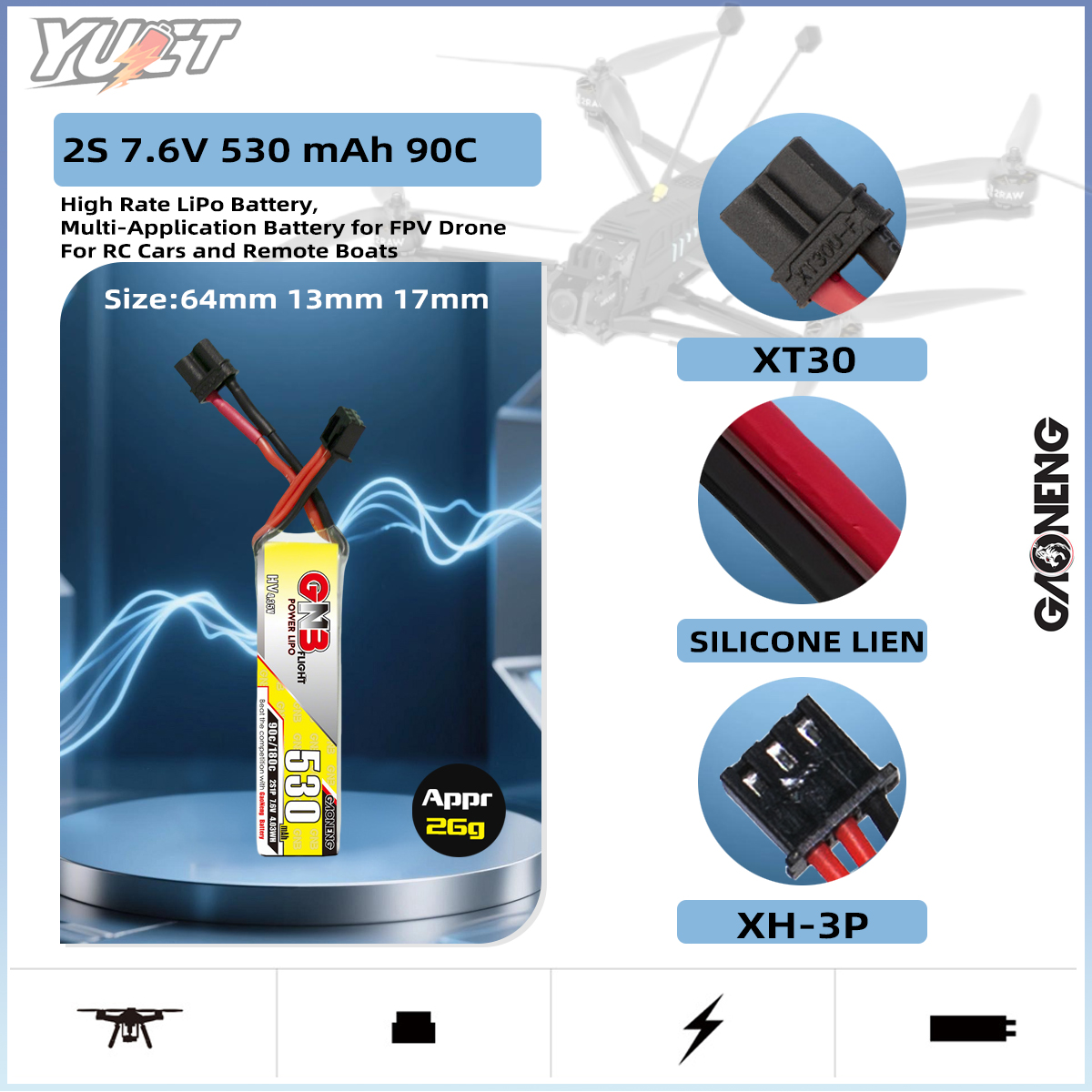 YUCT GNB 2S LiPo Battery LiHV  – Drone Battery Lipo recenzja i cena