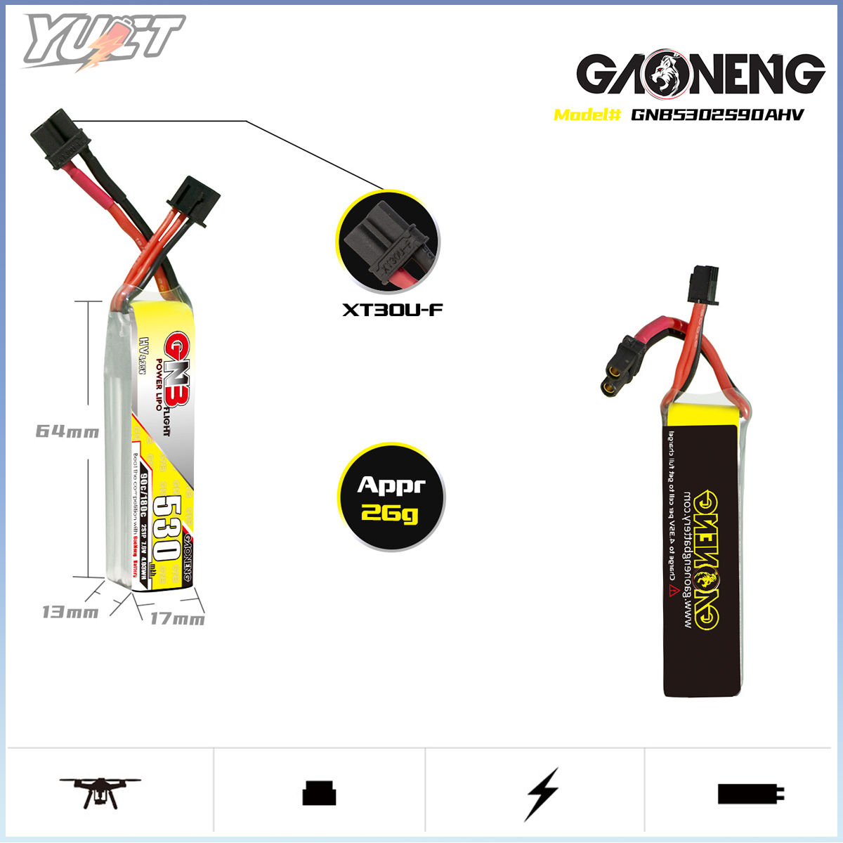 YUCT GNB 2S LiPo Battery LiHV  – Drone Battery Lipo recenzja i cena